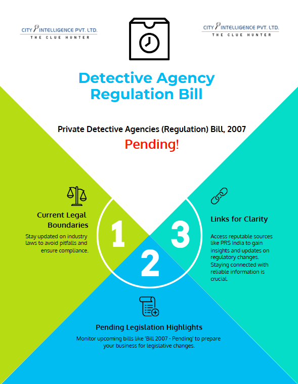 Detective Agency India Regulation Bill 2007. Status is still pending