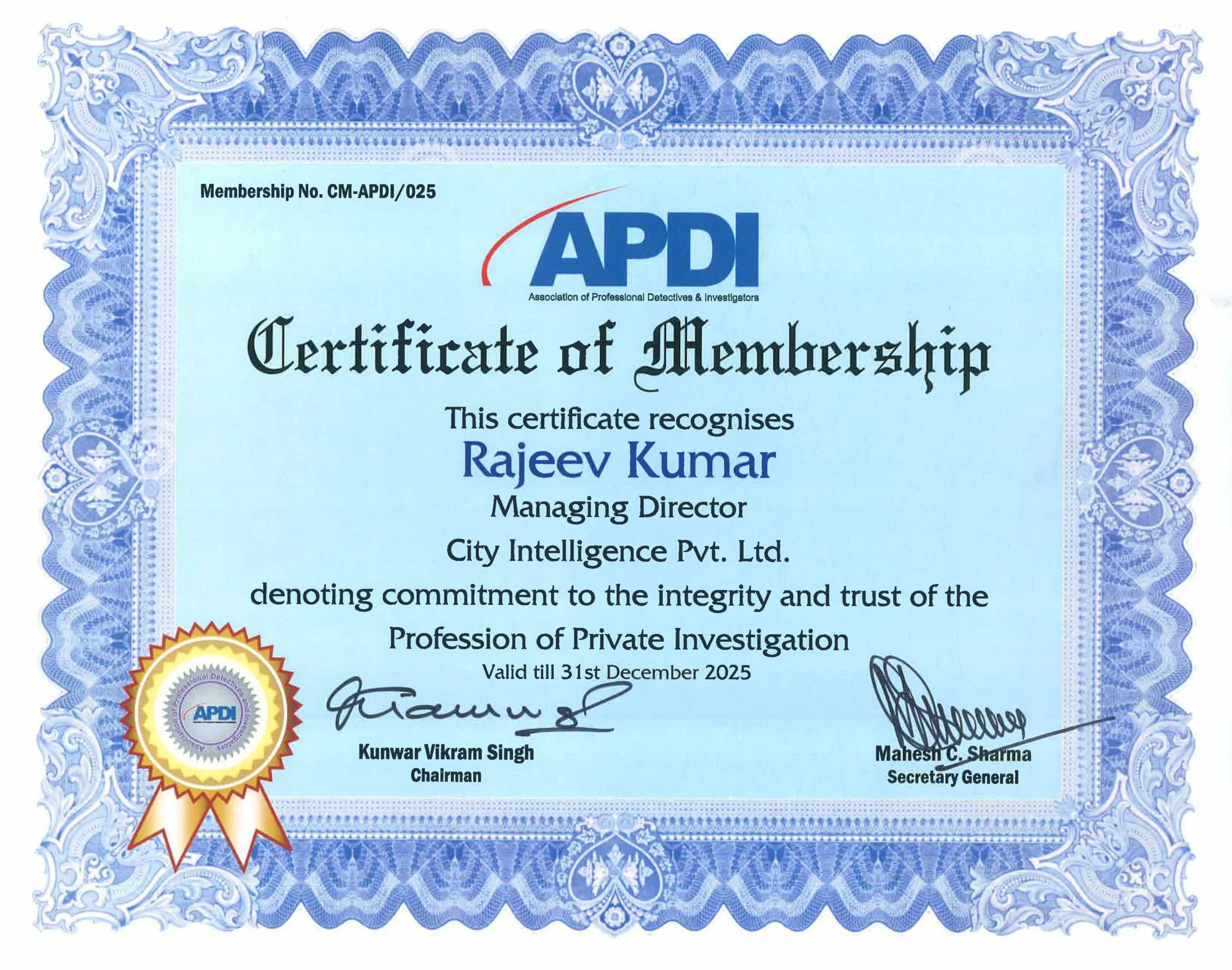 CERTIFICATE OF APDI MEMBERSHIP 2025