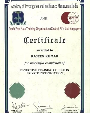 Certificatte for Completion of Private Detective Course By SEATRO Singapore 2006