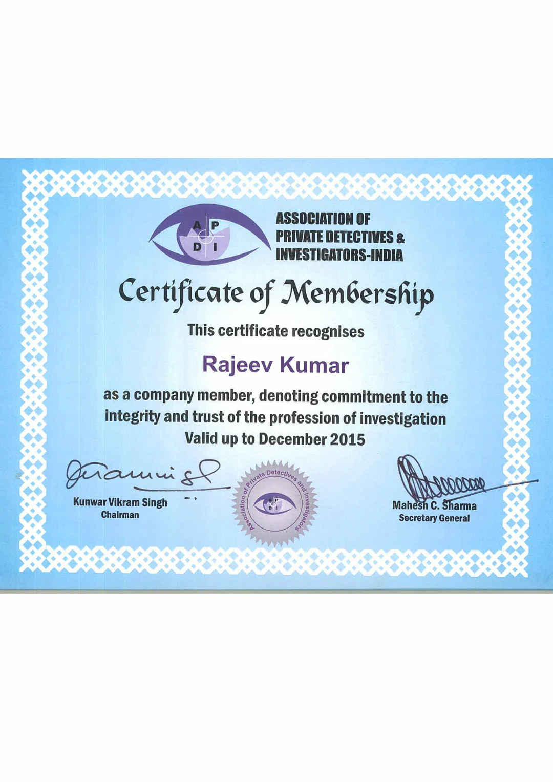 MEMBERSHIP OF ASSOCITION OF PRIVATE DETCTIVES AND INVESTIGATORS 2015