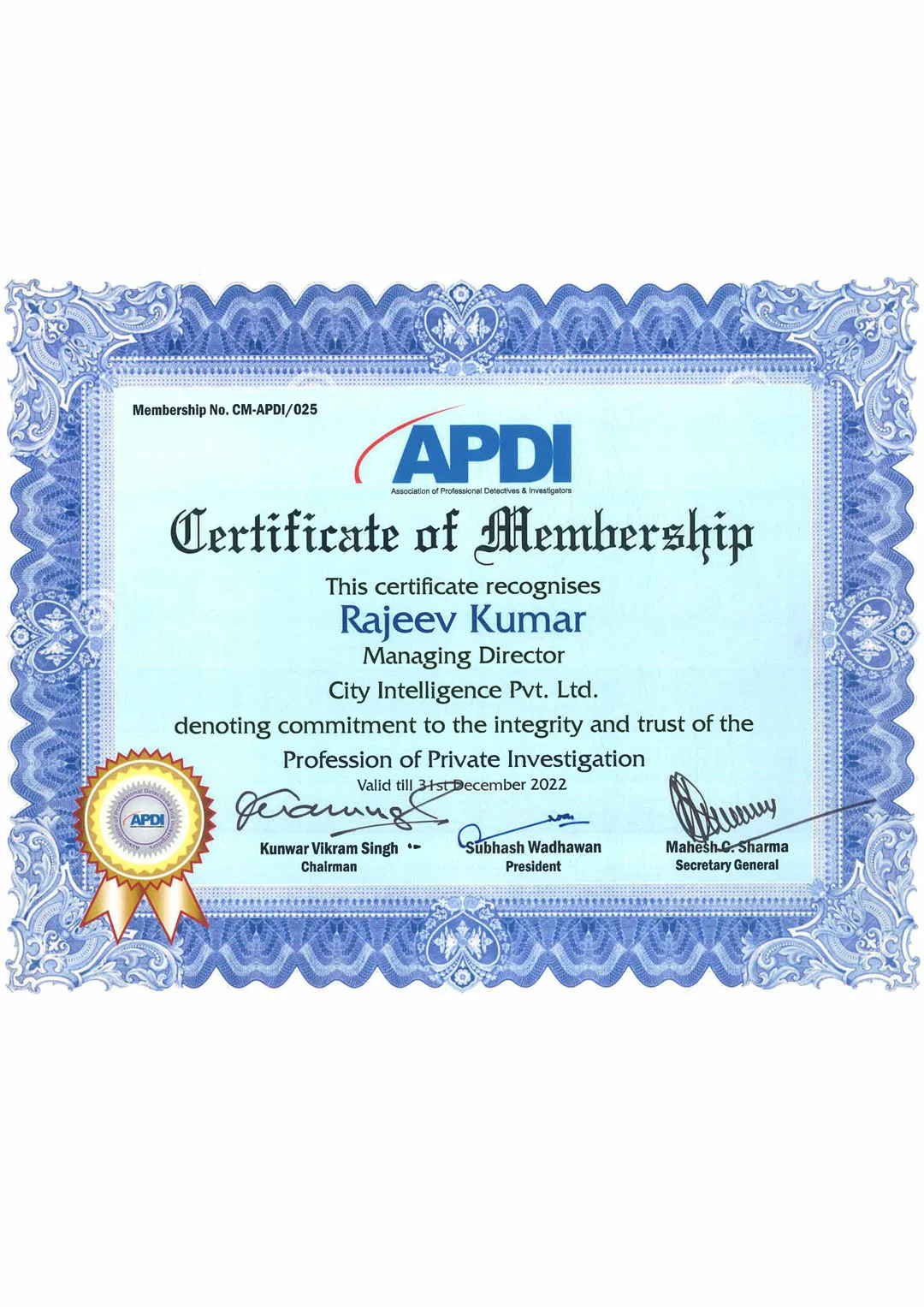 MEMBERSHIP OF ASSOCITION OF PRIVATE DETCTIVES AND INVESTIGATORS 2022
