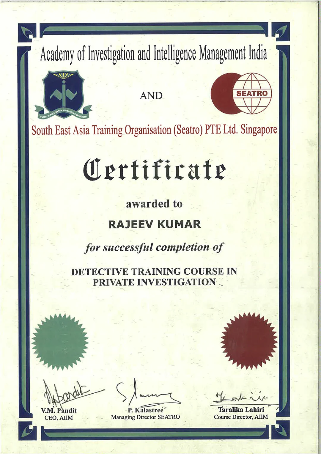 PRIVATE DETECTIVE COURSE BY SEATRO SINGAPORE 2006